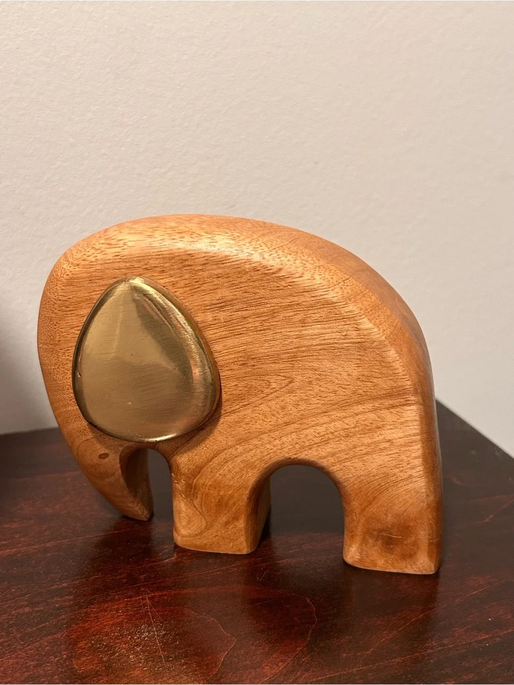 Crate & Barrel mid century modern mango wood & brass elephant sculpture